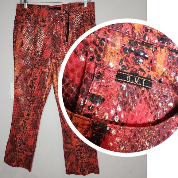 NWT R.V.T. Coated Reptile Orange Red Bootcut Jeans Vintage Size 22 - Picture 1 of 17